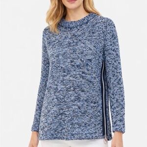 Akris Punto Women’s Size 6 Blue Space Dye Knit Sweater Side Zip Tunic Pullover
